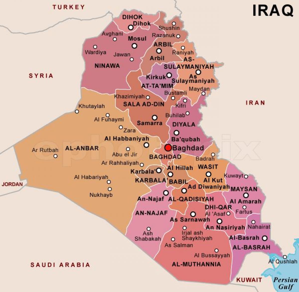 Kart over Irak stater