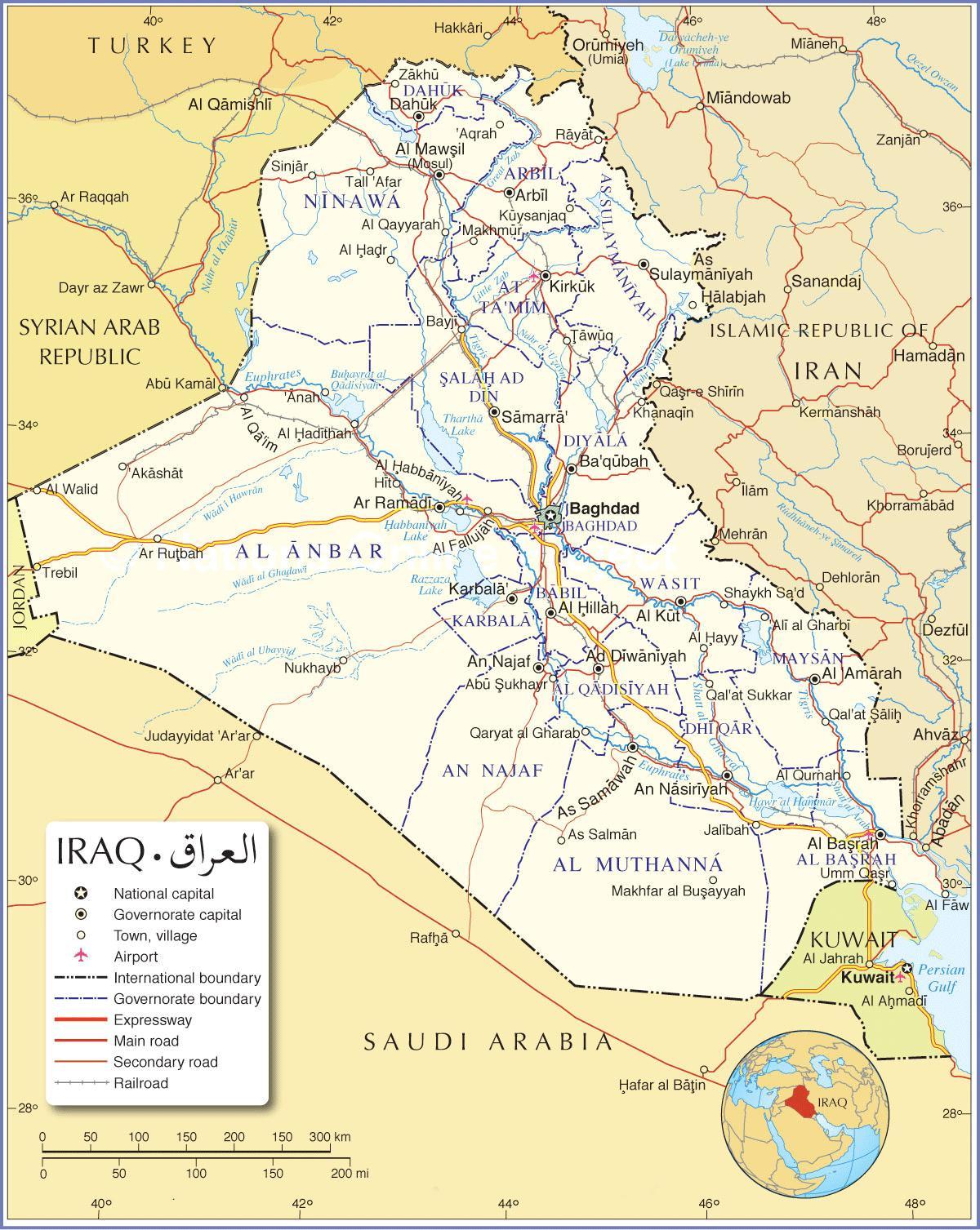 Kart over Irak veier
